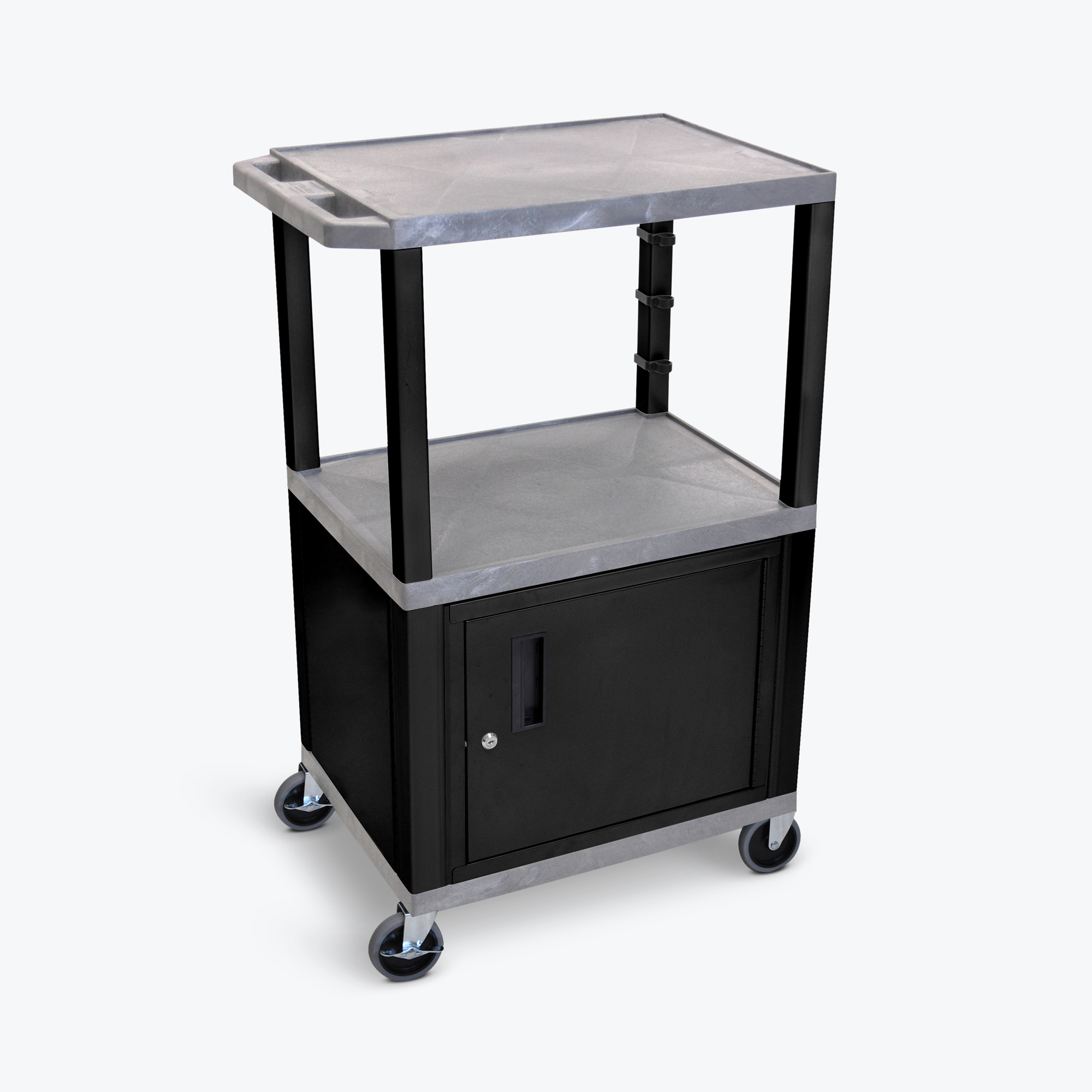 Luxor AV Cart — 42in. Height, 3 Shelves, Locking Cabinet, Black Legs, Model# WT42GYC2E-B